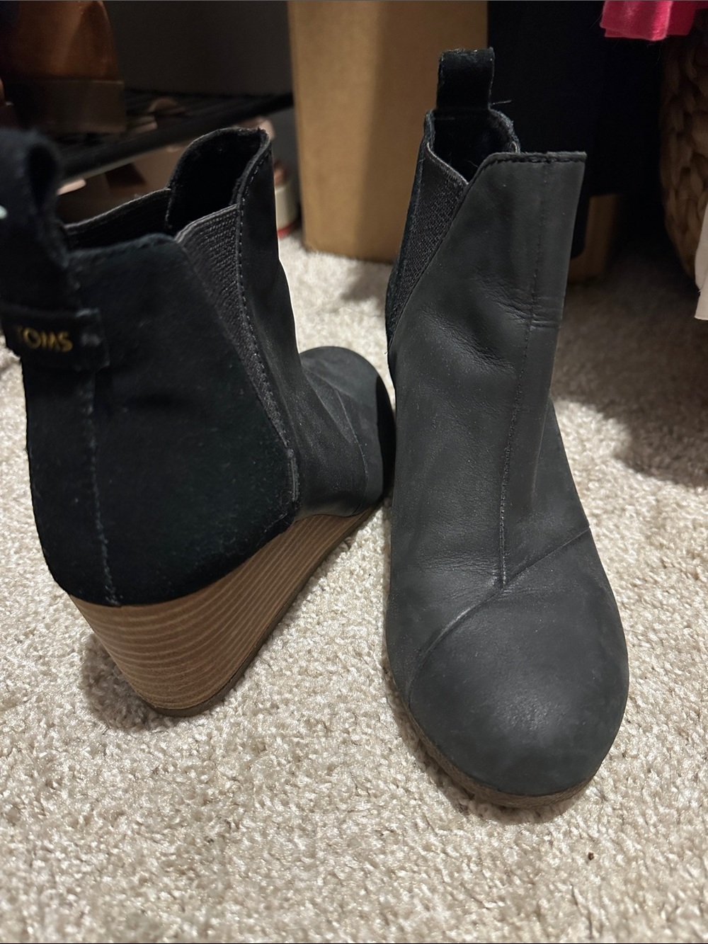 Toms Black Wedge Chelsea Ankle Boots